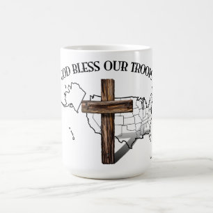Gott segne unsere Truppen mit robustem Kreuz & US- Kaffeetasse