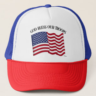 Gott segne unsere Truppen mit US-Flagge Truckerkappe