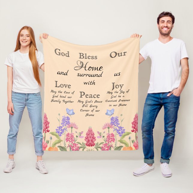 Gott segne unsere Zuhause Beige Wildblumen Fleecedecke (Beispiel)