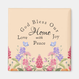 Gott segne unsere Zuhause Beige Wildblumen Magnet
