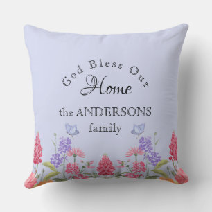 Gott segne unsere Zuhause Blue Wildblume Familienn Kissen
