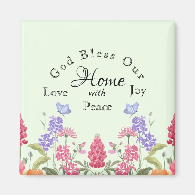 Gott segne unsere Zuhause Green Floral Wildblumen Magnet (Vorne)