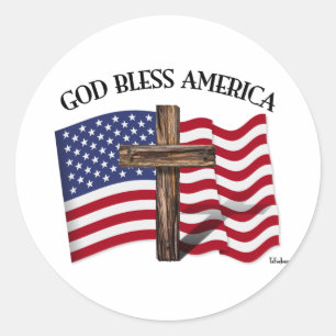 GOTT SEGNEN AMERIKA mit schroffem Kreuz u. Runder Aufkleber
