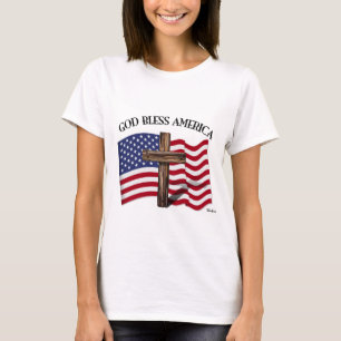 GOTT SEGNEN AMERIKA mit schroffem Kreuz u. T-Shirt