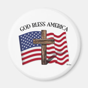 GOTT SEGNEN AMERIKA mit schroffem Kreuz u. US-Flag Magnet