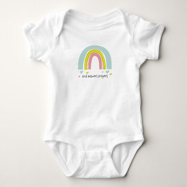 "Gott spricht Gebete" Rainbow Baby Bodysuit Baby Strampler (Vorderseite)