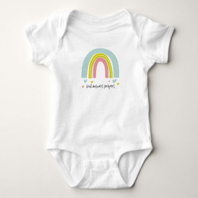 "Gott spricht Gebete" Rainbow Baby Bodysuit Strampler (Vorderseite)