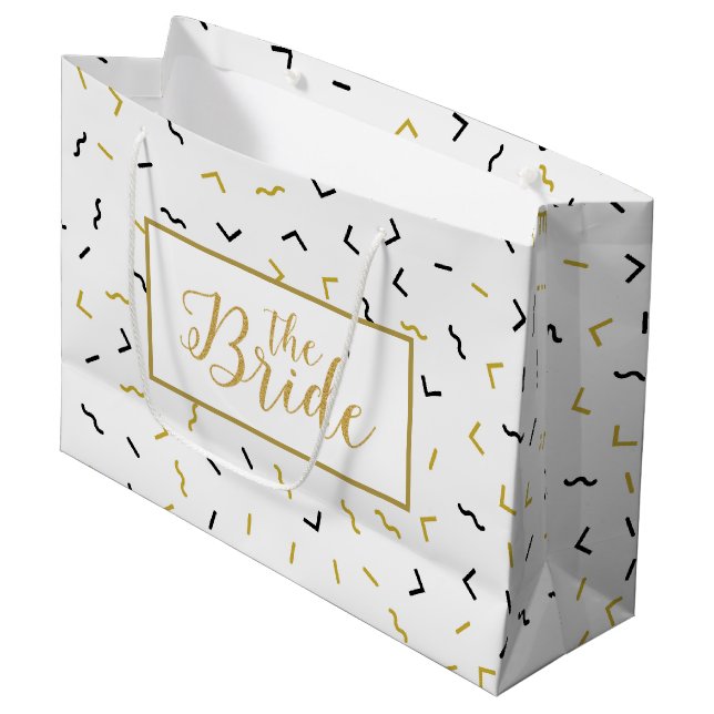 Gott und schwarz kichlig Ins und Eckmuster Große Geschenktüte (Vorderseite Schrägansicht)