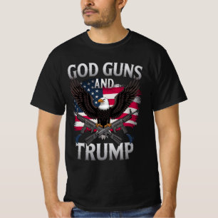 Gott Waffen Und Trump Adler Amerikanische Flagge V T-Shirt
