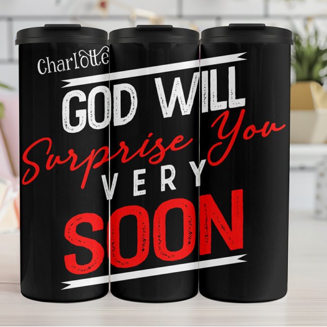 Gott wird dich bald überraschen thermosbecher (Von Creator hochgeladen)
