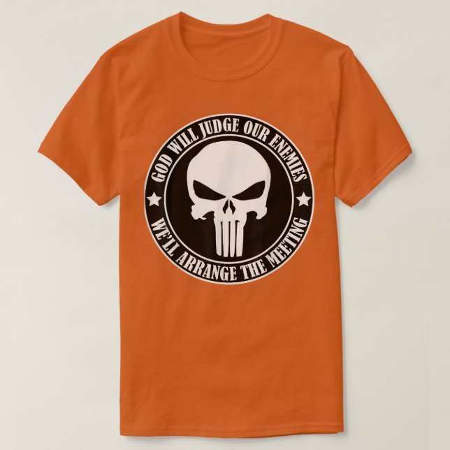 Gott wird unseren Feind T - Shirt richten (Design vorne)
