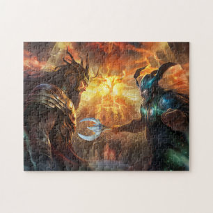 Götter Heimdall und Loki kämpfen bei Ragnarök