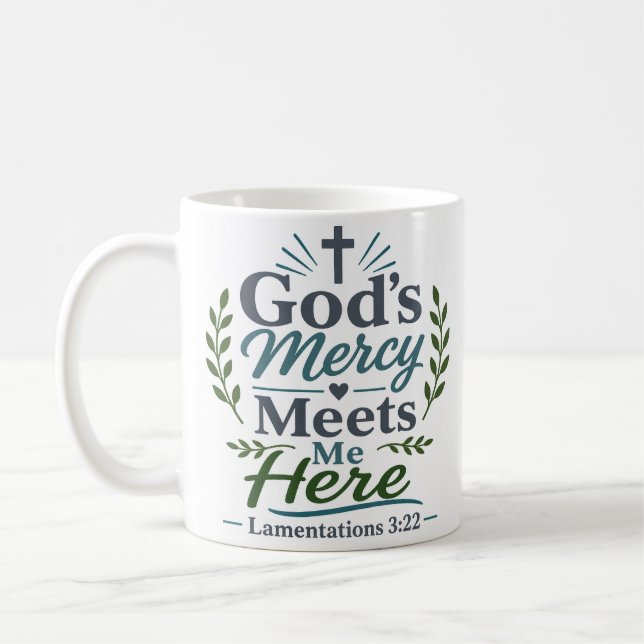 Gottes Barmherzigkeit trifft mich hier Moderner ch Kaffeetasse (Links)