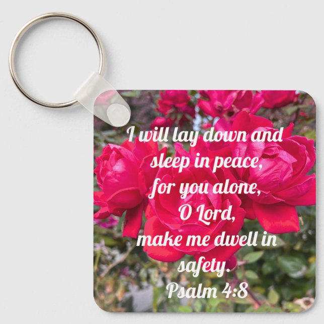 Gottes Friedenspsalm 4:8 Bibelverse-Rote Rose Schlüsselanhänger (Vorderseite)
