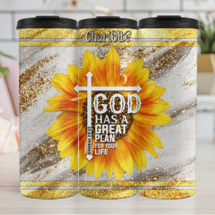 Gottes großer Plan Sonnenblumen-Glaube Thermosbecher