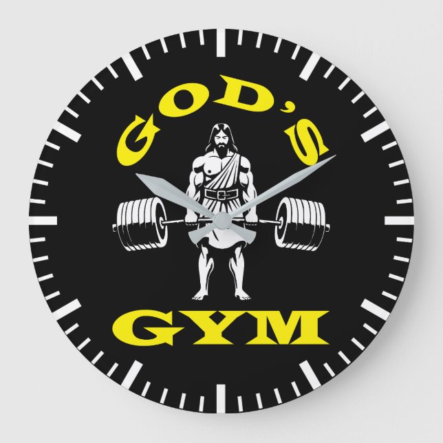 Gottes Gym, Funny Jesus Workout Bodybuilding Gym Große Wanduhr (Vorderseite)