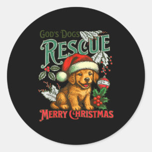 Gottes Hunde retten Weihnachten Santa Golden Retri Runder Aufkleber