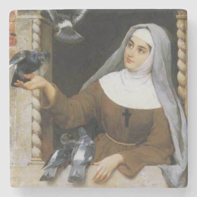 Gottes Kreaturen (Italienische Nun Fütternd Vögel) Steinuntersetzer (Vorderseite)