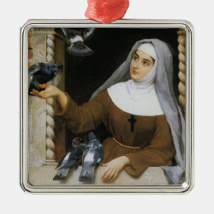 Gottes Kreaturen (katholische Nun Fütternd Vögel) Ornament Aus Metall