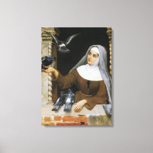 Gottes Kreaturen (Nonne füttert Tauben) Leinwanddruck