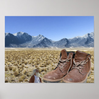 Gottes Stiefel in der Wüste gefunden. Poster