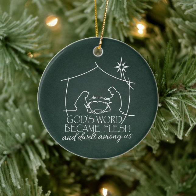 GOTTES WORT WURDE ZU FLESH Nativity Scripture Gift Keramik Ornament (Baum)