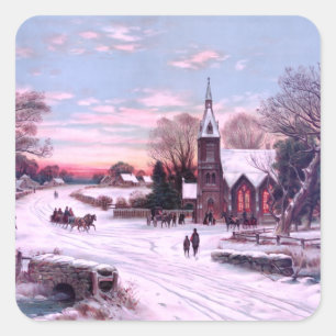 Gottesdienste am Weihnachtsmorgen Quadratischer Aufkleber