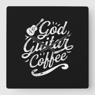 Gottesgitarre Kaffeemusik Lover Christlich Quadratische Wanduhr
