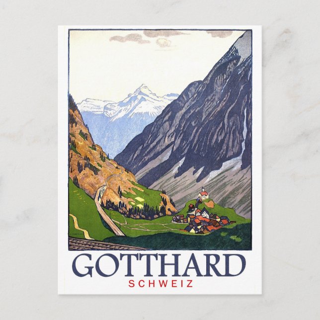 Gotthard Pass, Schweiz, Dorf, Vintag Postkarte (Vorderseite)