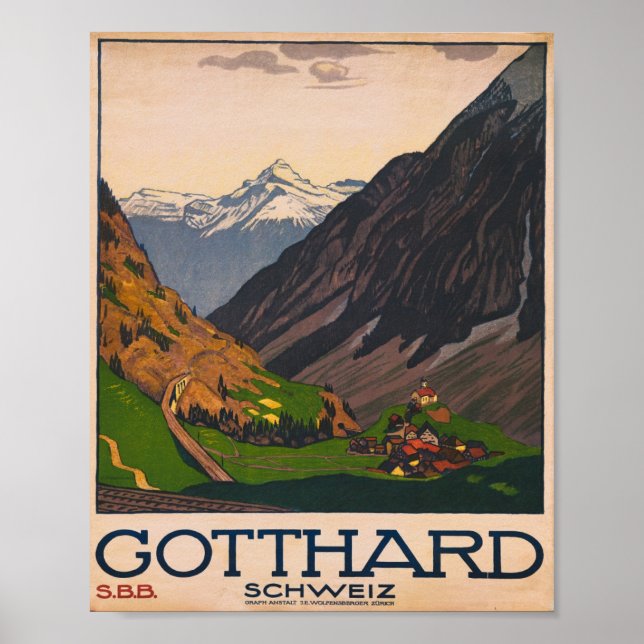 Gotthard Schweiz Vintage Travel Poster (Vorne)
