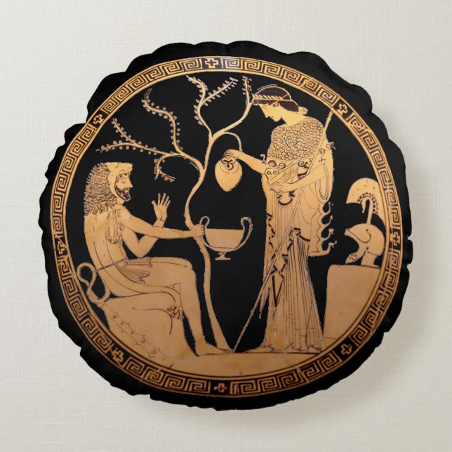 Göttin Athene und Heracles Rundes Kissen (Vorderseite)
