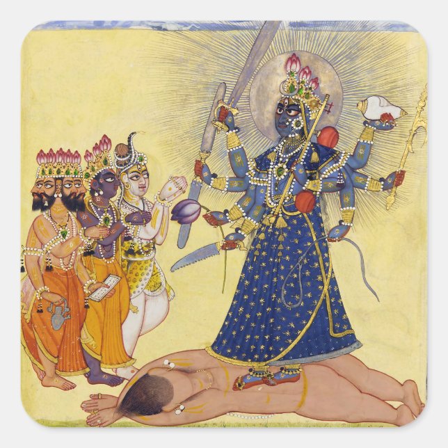 Göttin Bhadrakali, von den Göttern 1675 verehrt Quadratischer Aufkleber (Vorderseite)