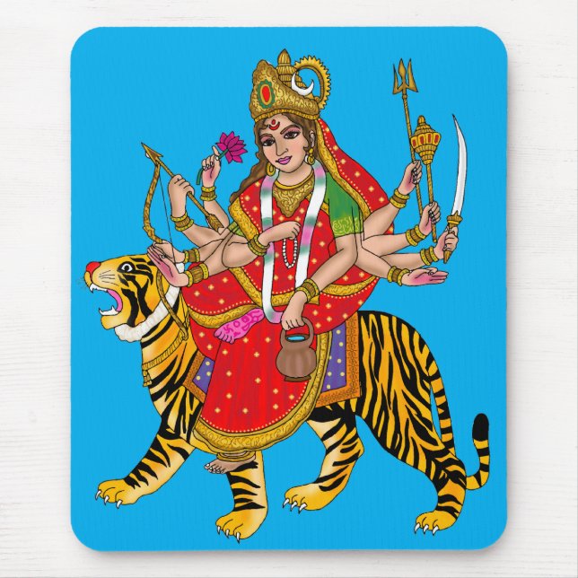 Göttin Chandraghanta Wanduhr Mousepad (Vorne)