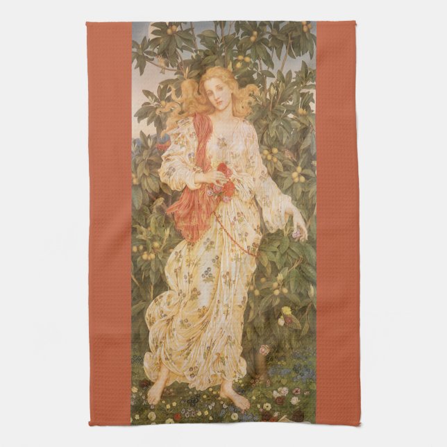 Göttin der Blüten und Blume, Flora von Morgan Geschirrtuch (Vertikal)