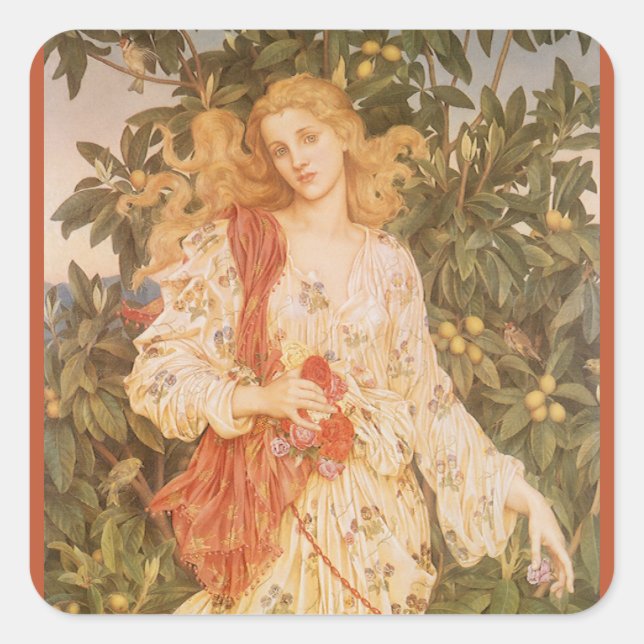 Göttin der Blüten und Blume, Flora von Morgan Quadratischer Aufkleber (Vorderseite)