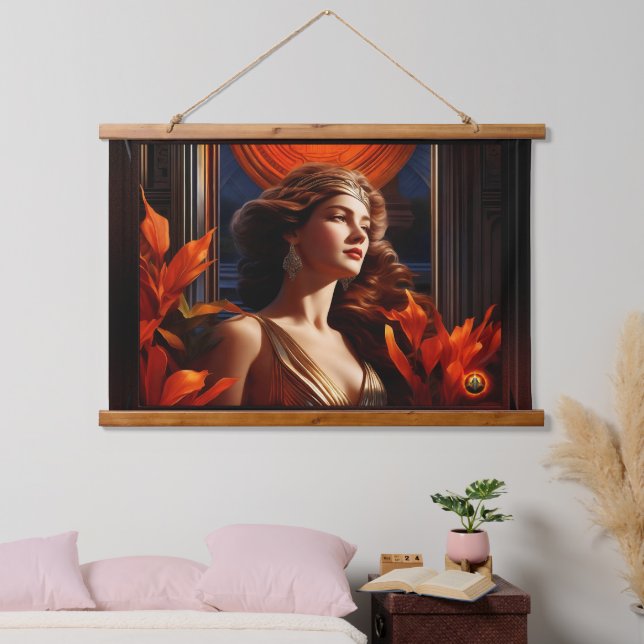 Göttin der Sonne Art Deco Romantischer Glamour Wandteppich Mit Holzrahmen (Schlafzimmer)