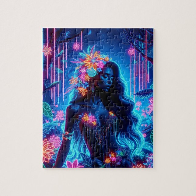 Göttin des Lichneons glühende Forest Fantasy Art (Vertikal)