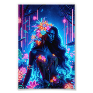 Göttin des Lichneons glühende Forest Fantasy Art Fotodruck