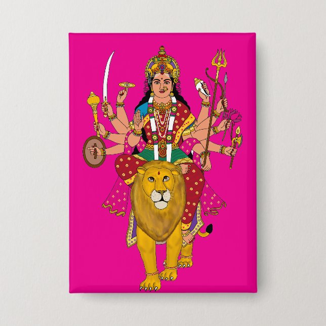 Göttin Durga Button – Göttliche Hindu-Devi Spiritu (Vorderseite)