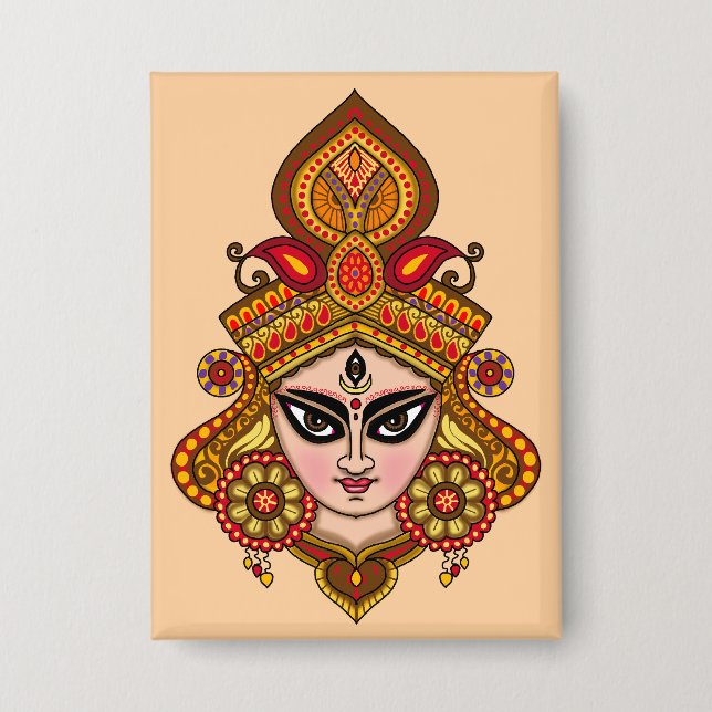 Göttin Durga Gesicht Knopf Button (Vorderseite)