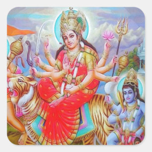 Göttin Durga Ji Malerei Quadratischer Aufkleber