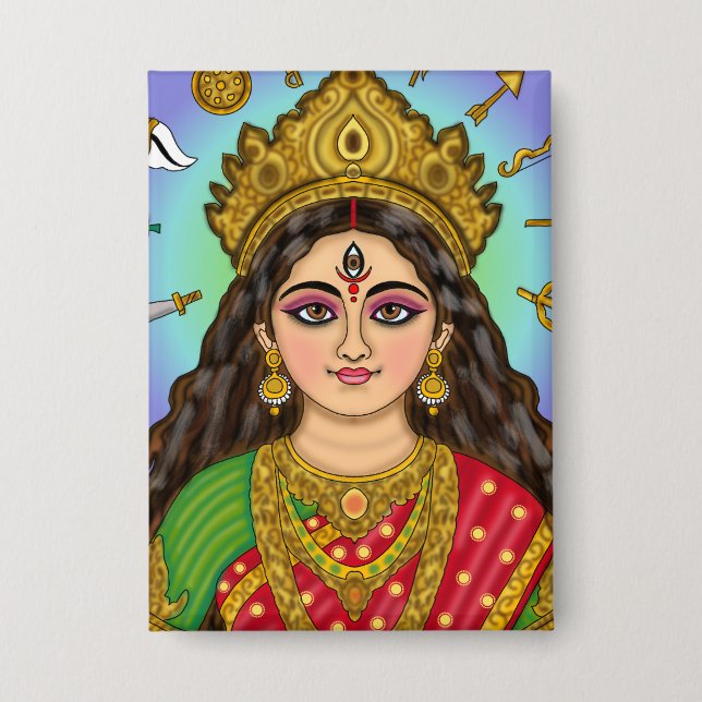 Göttin Durga Knopf Button (Vorderseite)