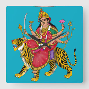 Göttin Durga-Uhr Quadratische Wanduhr