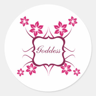 Göttin florale Stickers, Magenta Runder Aufkleber