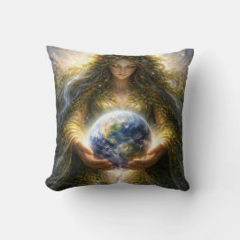Göttin Gaia hält den Planeten Erde sanft Kissen