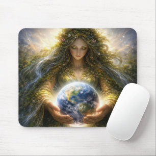 Göttin Gaia hält den Planeten Erde sanft Mousepad