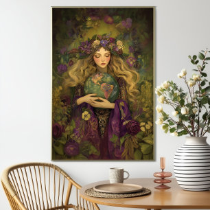 Göttin Gaia Lila Grüne Florale Erdenmutter Kunst Poster