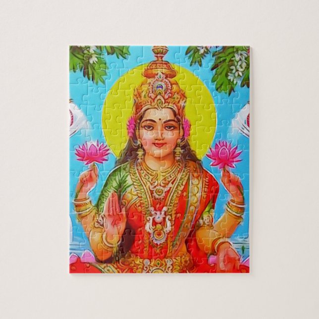 Göttin Lakshmi weiße Elefanten Diwali Malerei (Vertikal)