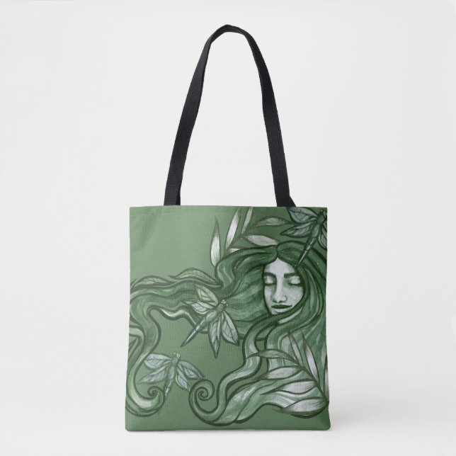 Göttin Libelle Grüne Libellen Kunst Tasche (Vorderseite)