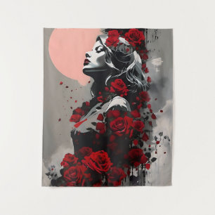 Göttin mit Rote Rosen Wandteppich